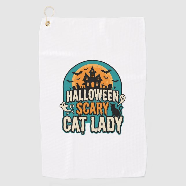 Serviette De Golf Dame de chat Halloween Épouvantable Maison hantée  (Devant)