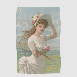 Serviette De Golf Dame de tennis victorienne avec chapeau à fleurs A