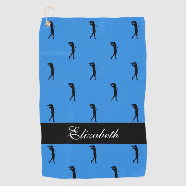 Serviette De Golf Dame golfeuse à motif bleu Nom  (Devant)