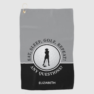 Serviette De Golf Dame golfeuse Silhouette Balle de golf Citation No