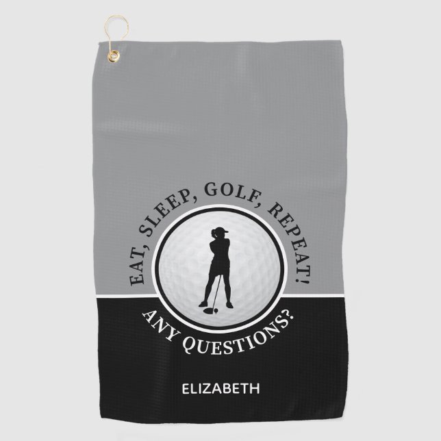 Serviette De Golf Dame golfeuse Silhouette Balle de golf Citation No (Devant)