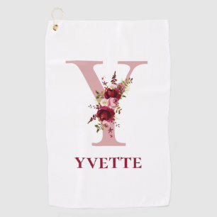 Serviette De Golf Dames Blush Rose Floral Initiale Y et Nom