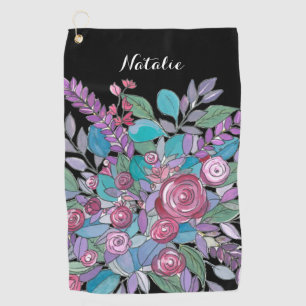 Serviette De Golf Dames florales noires colorées Golf