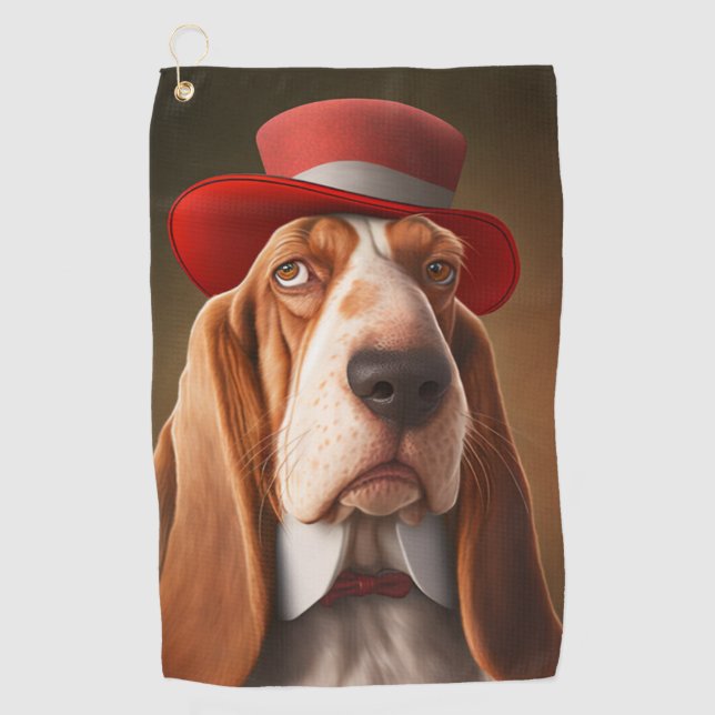 Serviette De Golf Dapper Basset Hound avec Casquette rouge (Devant)