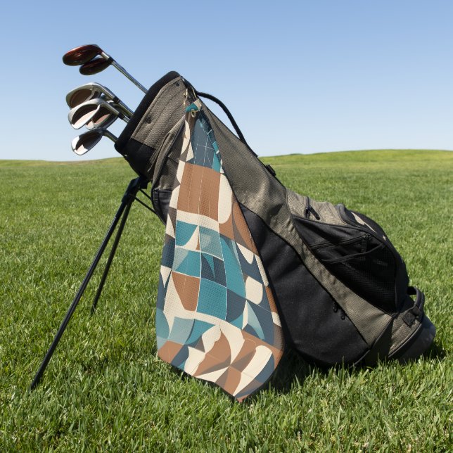 Serviette De Golf Dark Blue, Teal, Brown, and Tan Geometric Pattern (Vert)