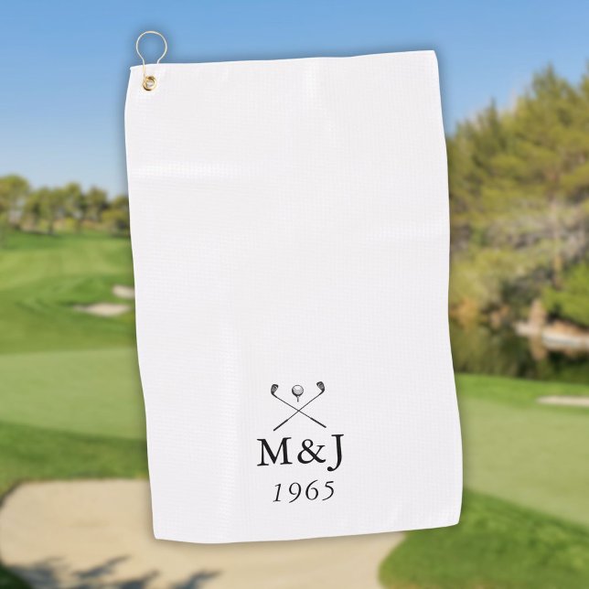 Serviette De Golf Date de mariage et monogramme personnalisé pour an (Personalized Monogram Wedding Anniversary Date Golf Towel)