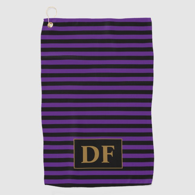 Serviette de golf de Purple/Black Stripes (Devant)