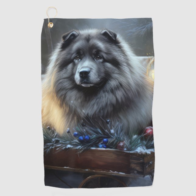 Serviette De Golf Décor de Noël Keeshond Snowy Sleigh (Devant)