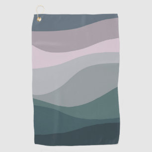 Serviette De Golf Décor de vagues de style rétro violet et turquoise