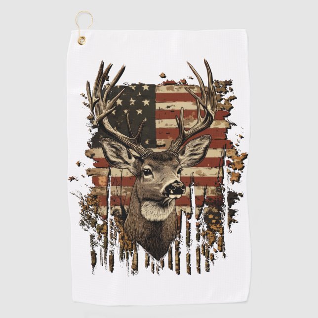 Serviette De Golf Deer, Buck Season USA Flag (Devant)