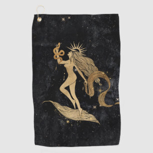 Serviette De Golf Déesse du Zodiaque   Astrologie Cosmologique Gold 