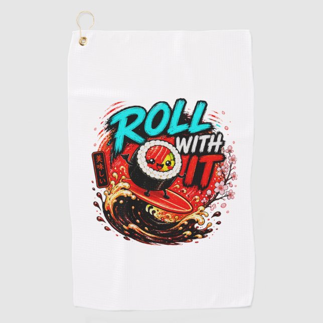 Serviette De Golf Défilement Avec – Drôle Design de Sushi de Surf (Devant)
