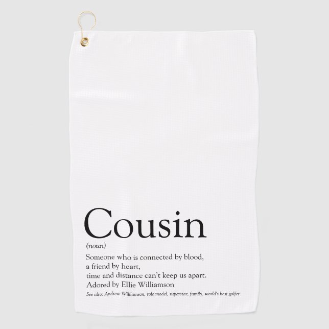 Serviette De Golf Définition de cousin moderne noir et blanc amusant (Devant)