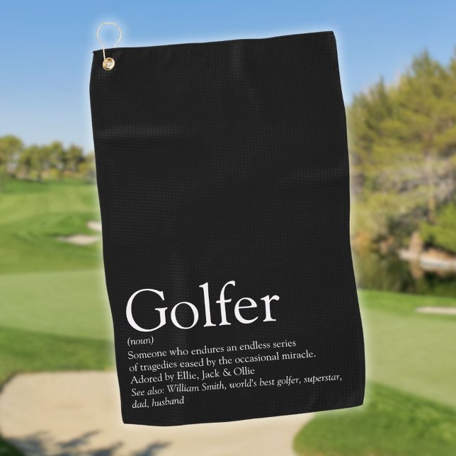 Serviette De Golf Définition de Golfeur personnalisé Noir et blanc (Personalized Golfer Definition Black and White Golf Towel)
