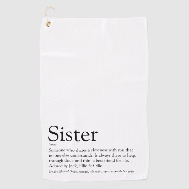 Serviette De Golf Définition de sœur cool en noir et blanc moderne (Devant)