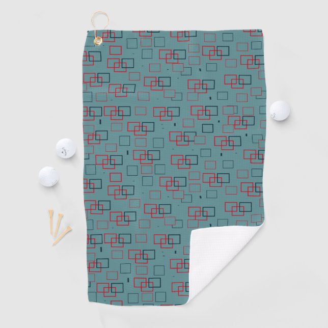 Serviette De Golf Délice carré rouge et sarcelle  (En situation)