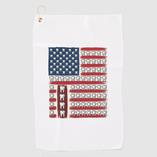 Serviette De Golf Dentiste Patriotique Dent Drapeau (Devant)