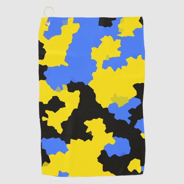 Serviette De Golf Design Abstrait Jaune Bleu Noir Motif moderne (Devant)