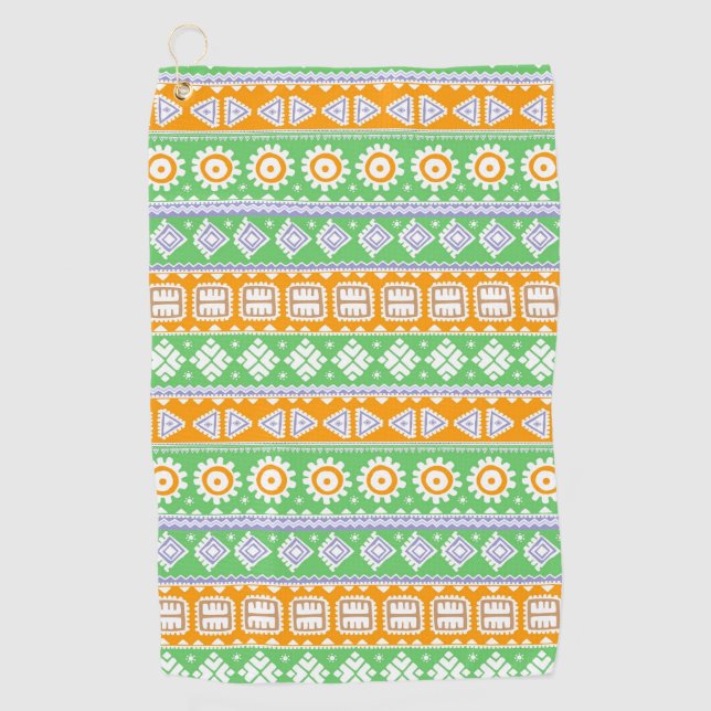 Serviette De Golf Design motif ethnique vert-orange cute à deux tons (Devant)