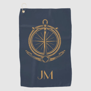Serviette De Golf Design nautique avec boussole et ancre en or