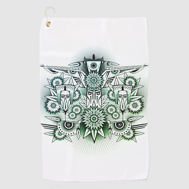 Serviette De Golf Design tribal teinte verte (Devant)