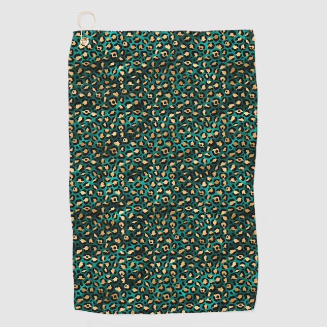 Serviette De Golf Design turquoise et Gold Leopard Series 3 (Devant)