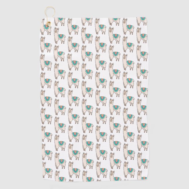 Serviette De Golf dessin animé de llama alpaga souriant (Devant)