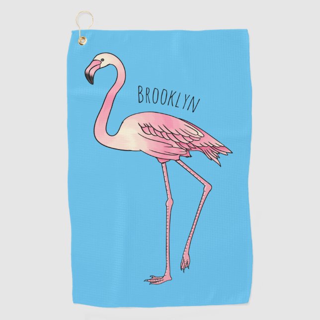 Serviette De Golf dessin animé d'oiseau Flamant rose (Devant)