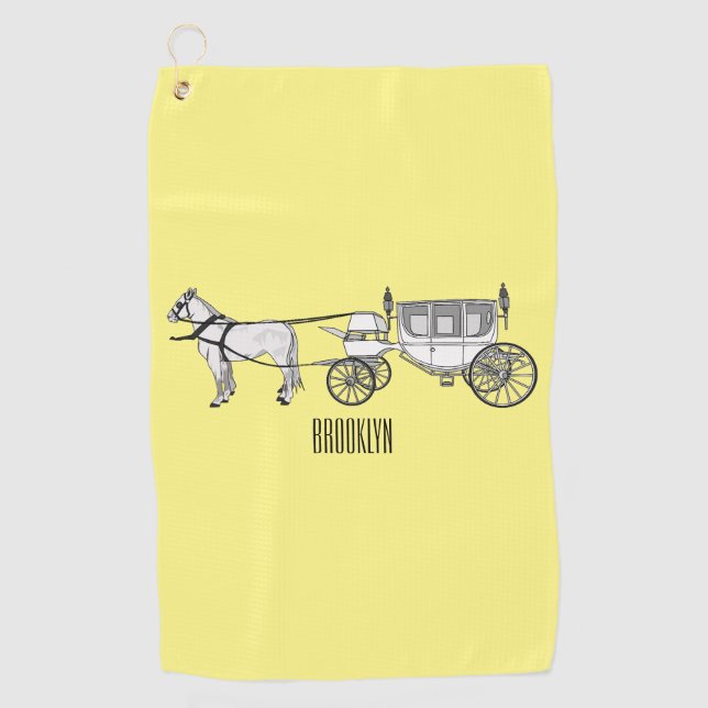 Serviette De Golf dessin animé mariage cheval & calèche (Devant)