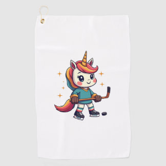 Serviette De Golf Dessin animé vintage licorne hockey mignon arc-en-