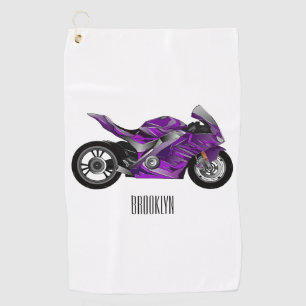 Serviette De Golf Dessin de moto de sport violet