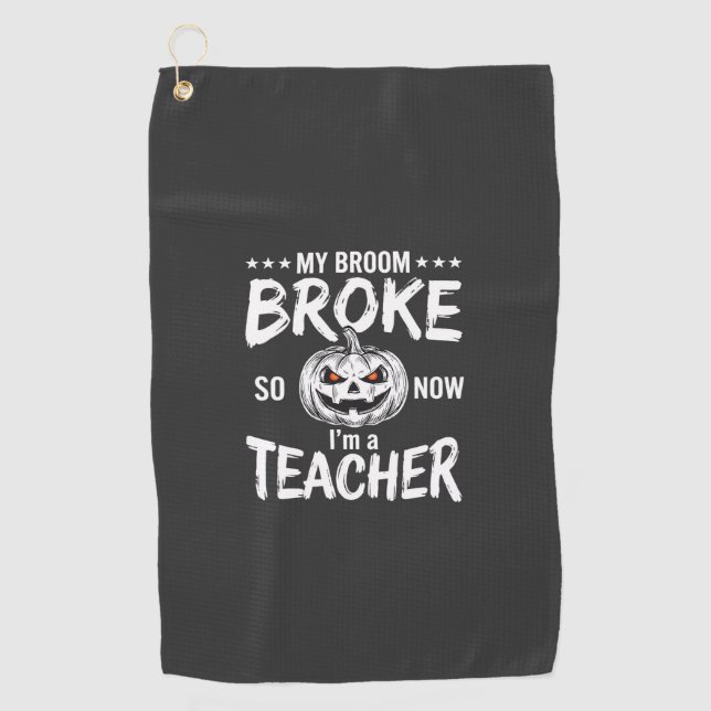 Serviette De Golf Dessin de professeur d'Halloween drôle balai cassé (Devant)