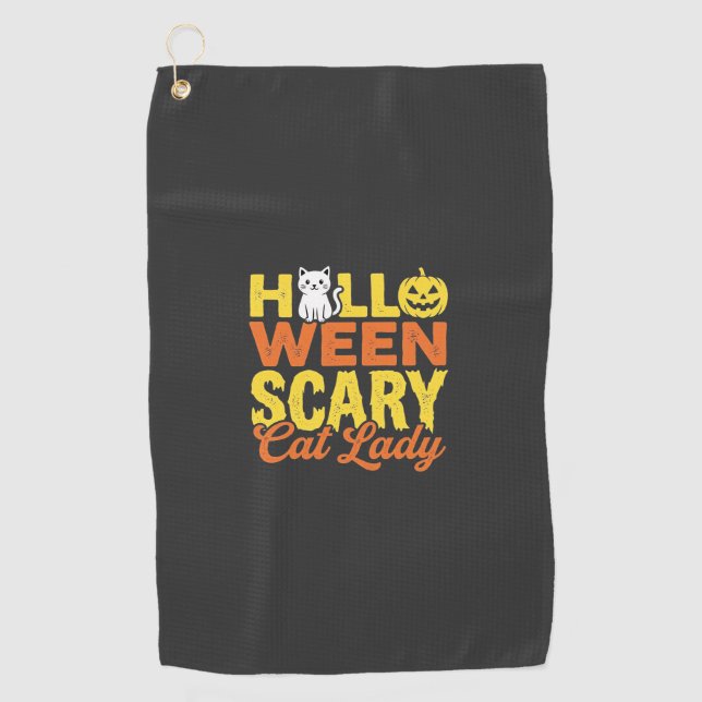Serviette De Golf Dessin Halloween Dame Chat Effrayant_1 (Devant)