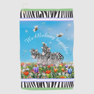 Serviette De Golf Deux mignons zèbres marchant ensemble été