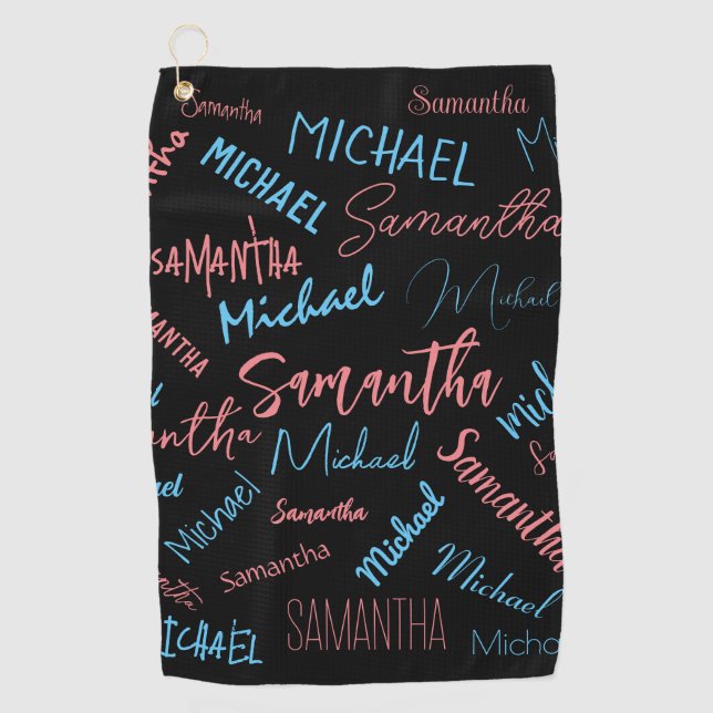 Serviette De Golf Deux noms couples motif monogramme bleu rose clair (Devant)