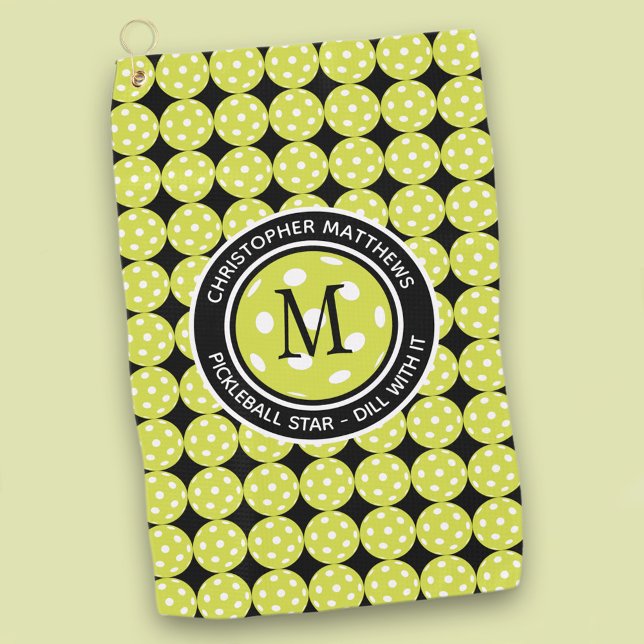Serviette De Golf Dill With It Pickleball Star Monogramme (Pickleball Sports Pro Funny Custom Quote & Name Golf Towel)