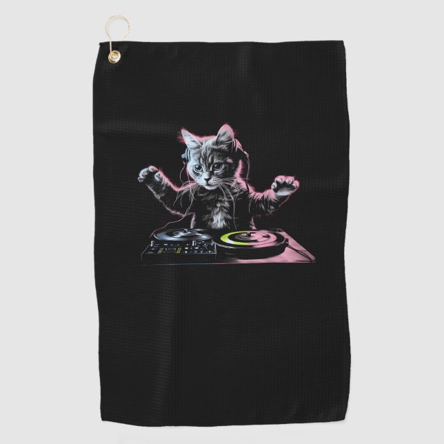 Serviette De Golf DJ Cat Funny DJ Équipement Tiroir Cute Cat Women M (Devant)