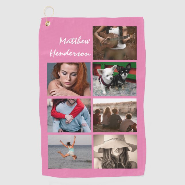Serviette De Golf DO-IT-YOURSELF collage photo avec le nom rose tend (Devant)