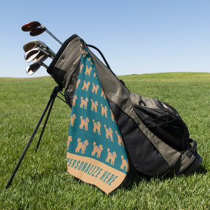 Serviette De Golf Doodle tan personnalisé Chien sur bleu foncé vert