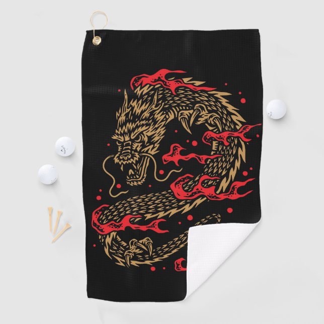 Serviette De Golf Dragon et flammes (En situation)