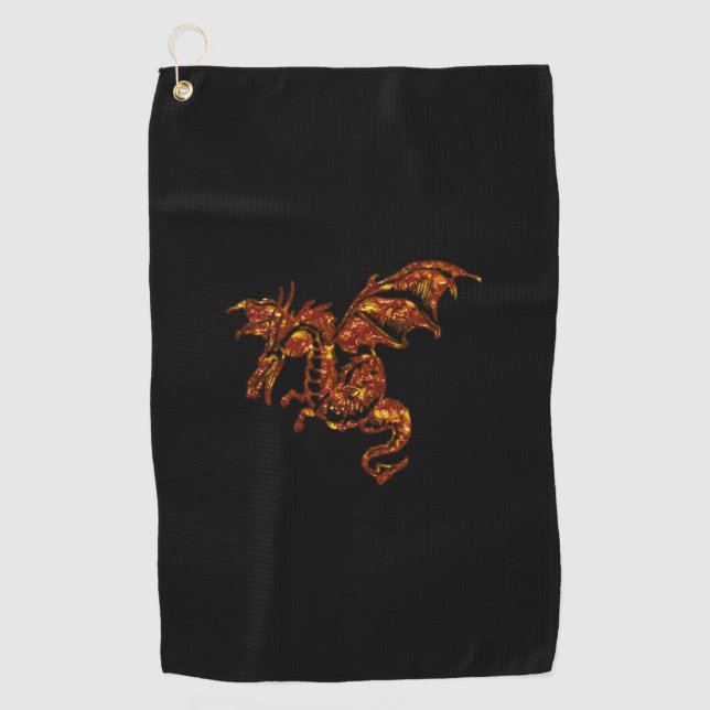 Serviette De Golf Dragon flamboyant sur noir (Devant)