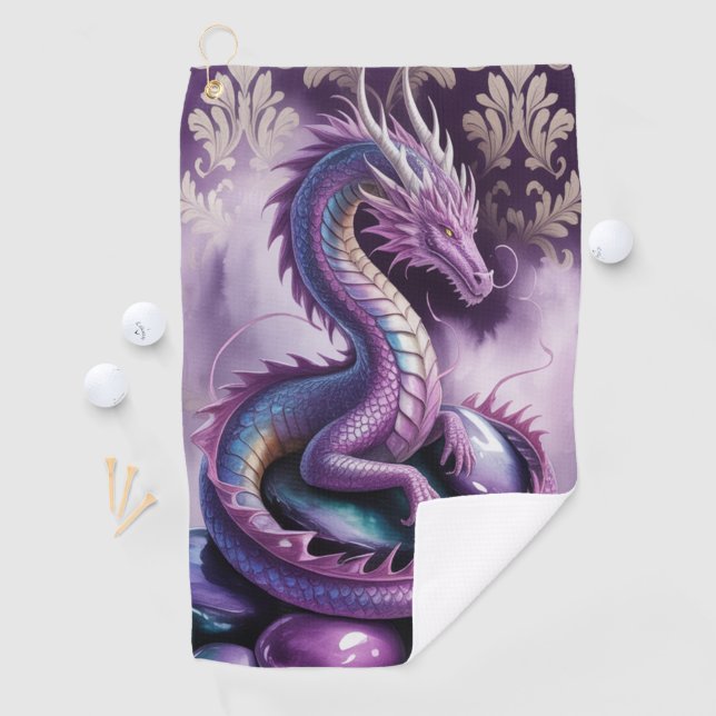 Serviette De Golf Dragon gothique mystique pourpre (En situation)