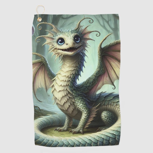 Serviette De Golf Dragon Jabberwocky Mignon Créature Fantastique Art (Devant)