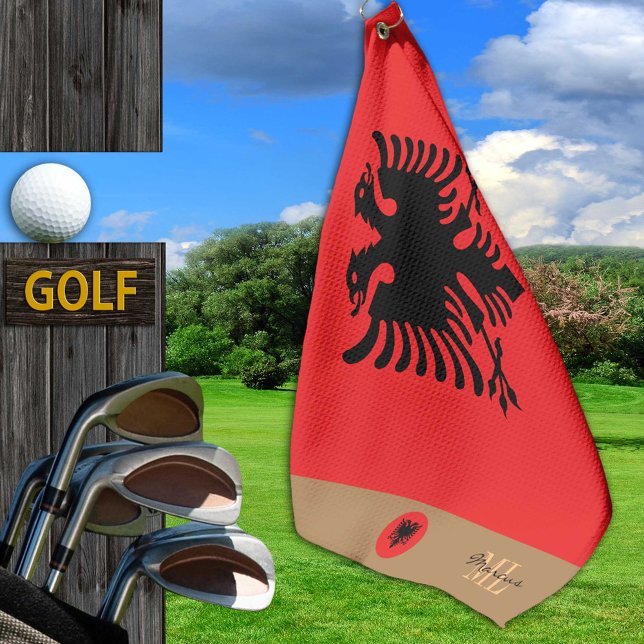 Serviette De Golf Drapeau albanais & Albanie, monogrammed / Golf (Créateur téléchargé)