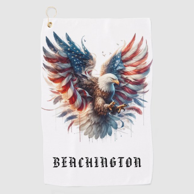 Serviette De Golf *~* Drapeau américain AP16 EAGLE chauve. USA Golf  (Devant)