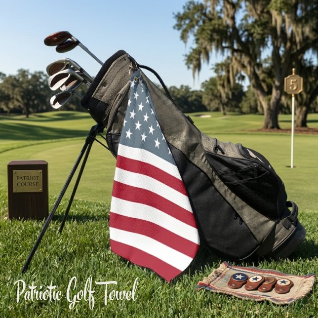 Serviette De Golf Drapeau américain étoilé et rayé patriotique (Patriotic Stars and Stripes American Flag Golf Towel)