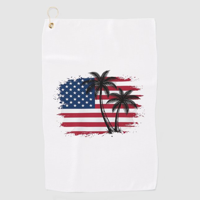 Serviette De Golf Drapeau américain Palmier Art vectoriel de plage p (Devant)