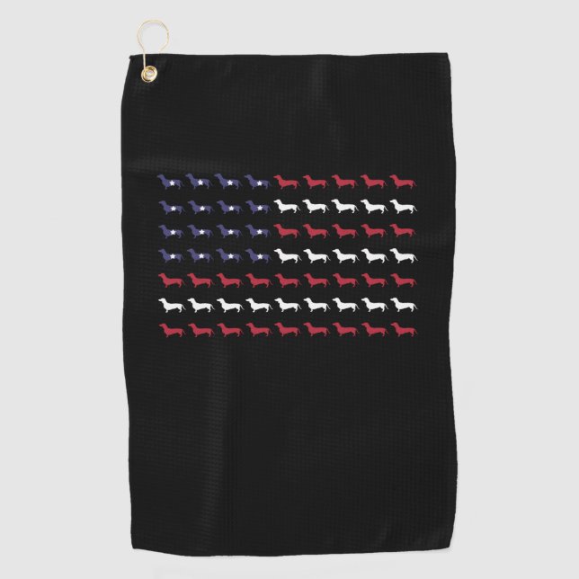 Serviette De Golf Drapeau américain Silhouette Dachshund 4 juillet (Devant)