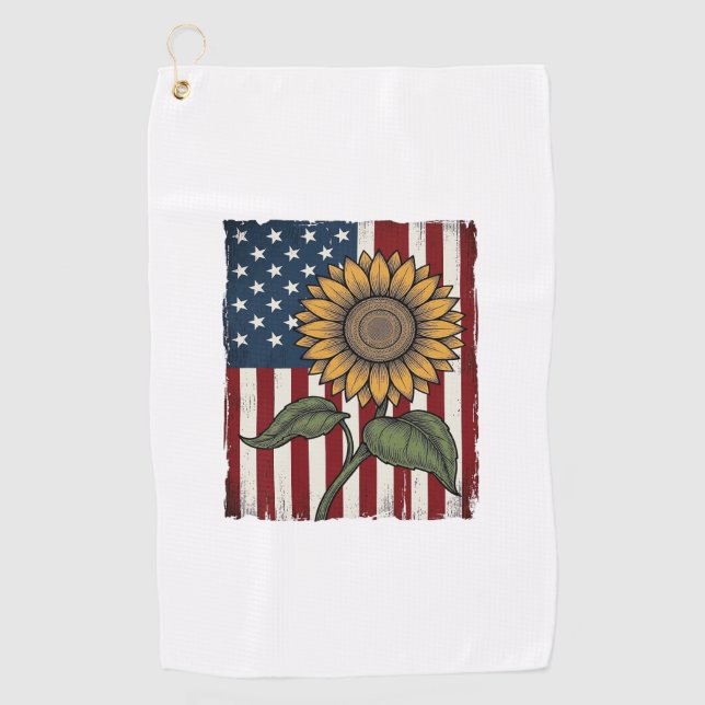 Serviette De Golf Drapeau américain tournesol vintage (Devant)