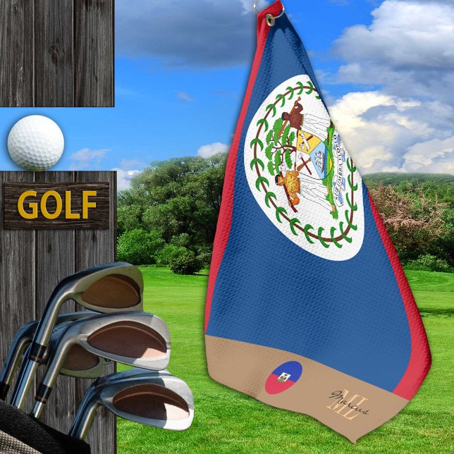 Serviette De Golf Drapeau Belize & Belize monogrammed Golf Towel (Créateur téléchargé)